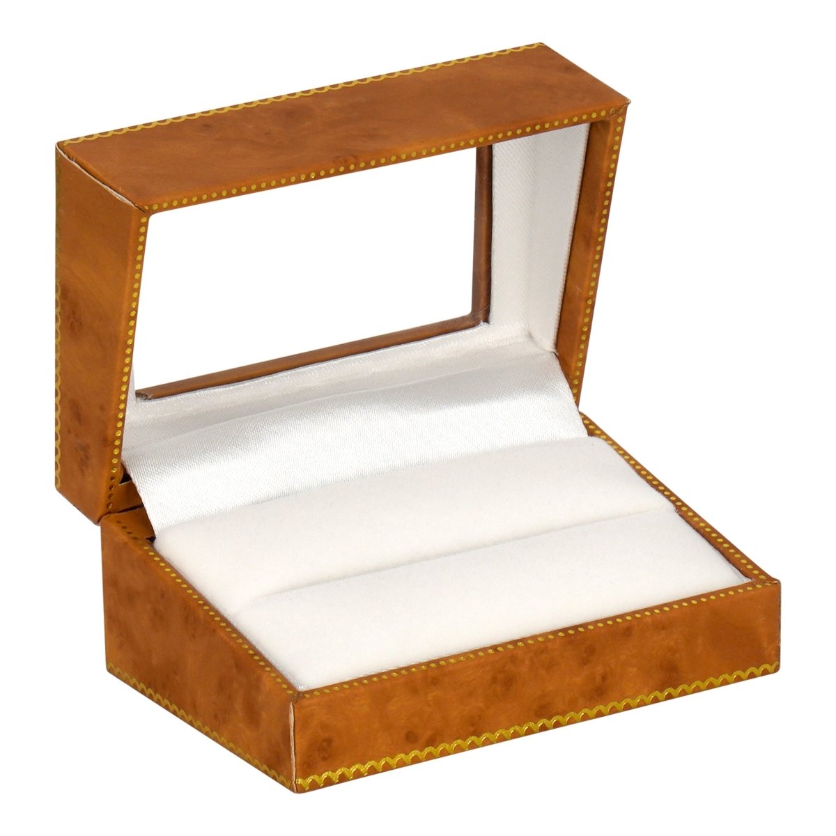 Window Leatherette Double Ring Box - Prestige and Fancy - Woodgrain