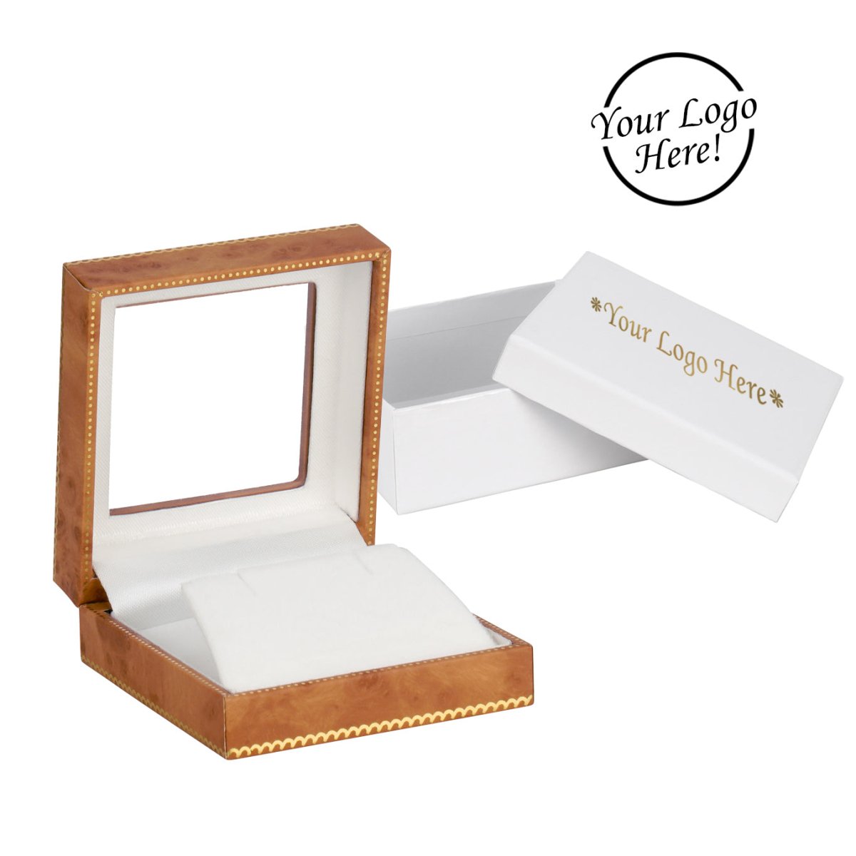 Window Leatherette Earring and Pendant Box - Prestige and Fancy - Woodgrain