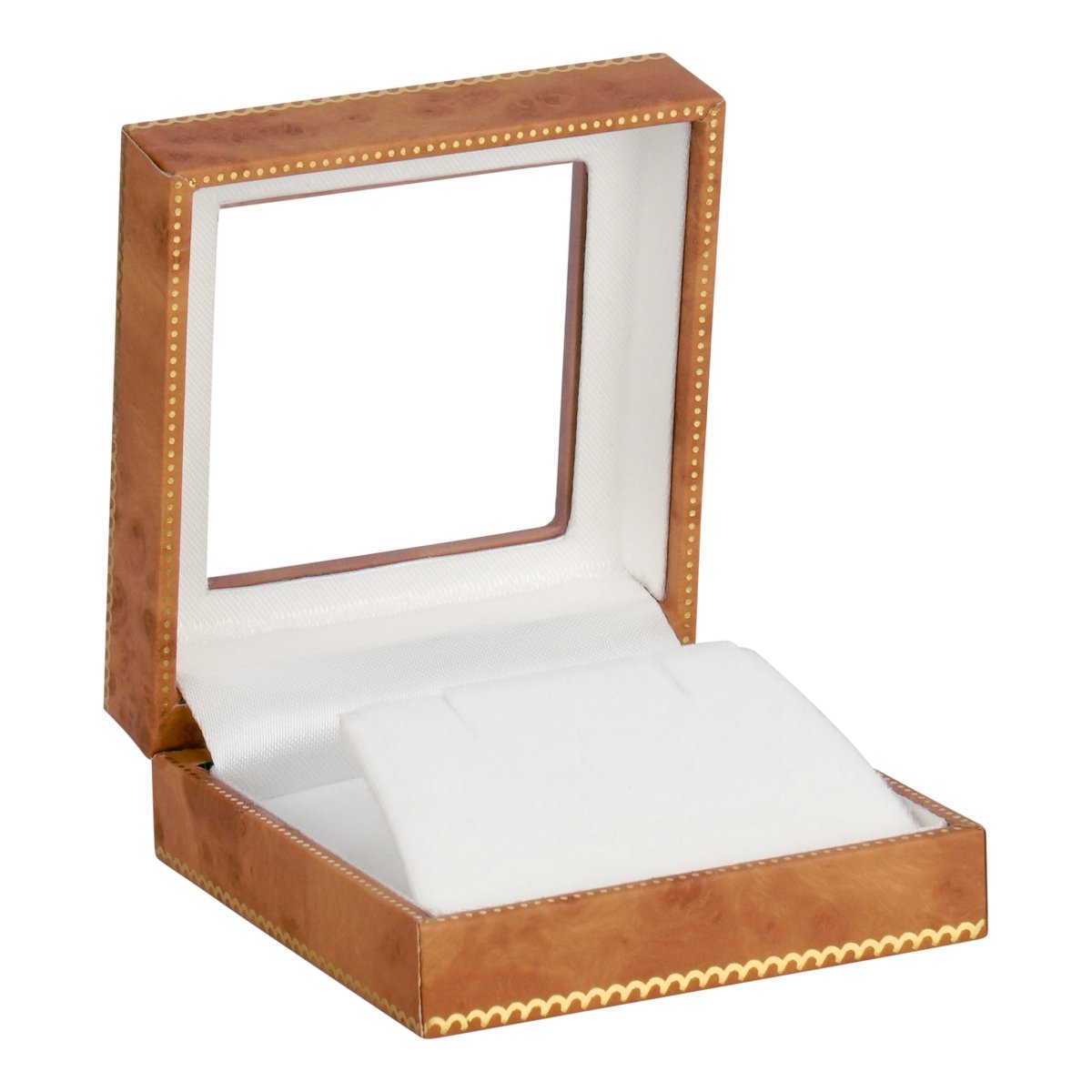 Window Leatherette Earring and Pendant Box - Prestige and Fancy - Woodgrain