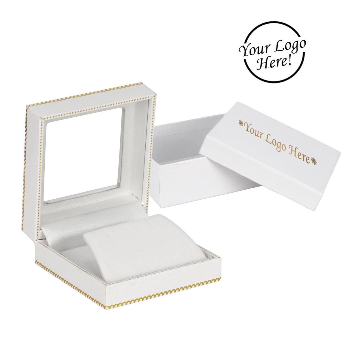 Window Leatherette Earring and Pendant Box - Prestige and Fancy - White