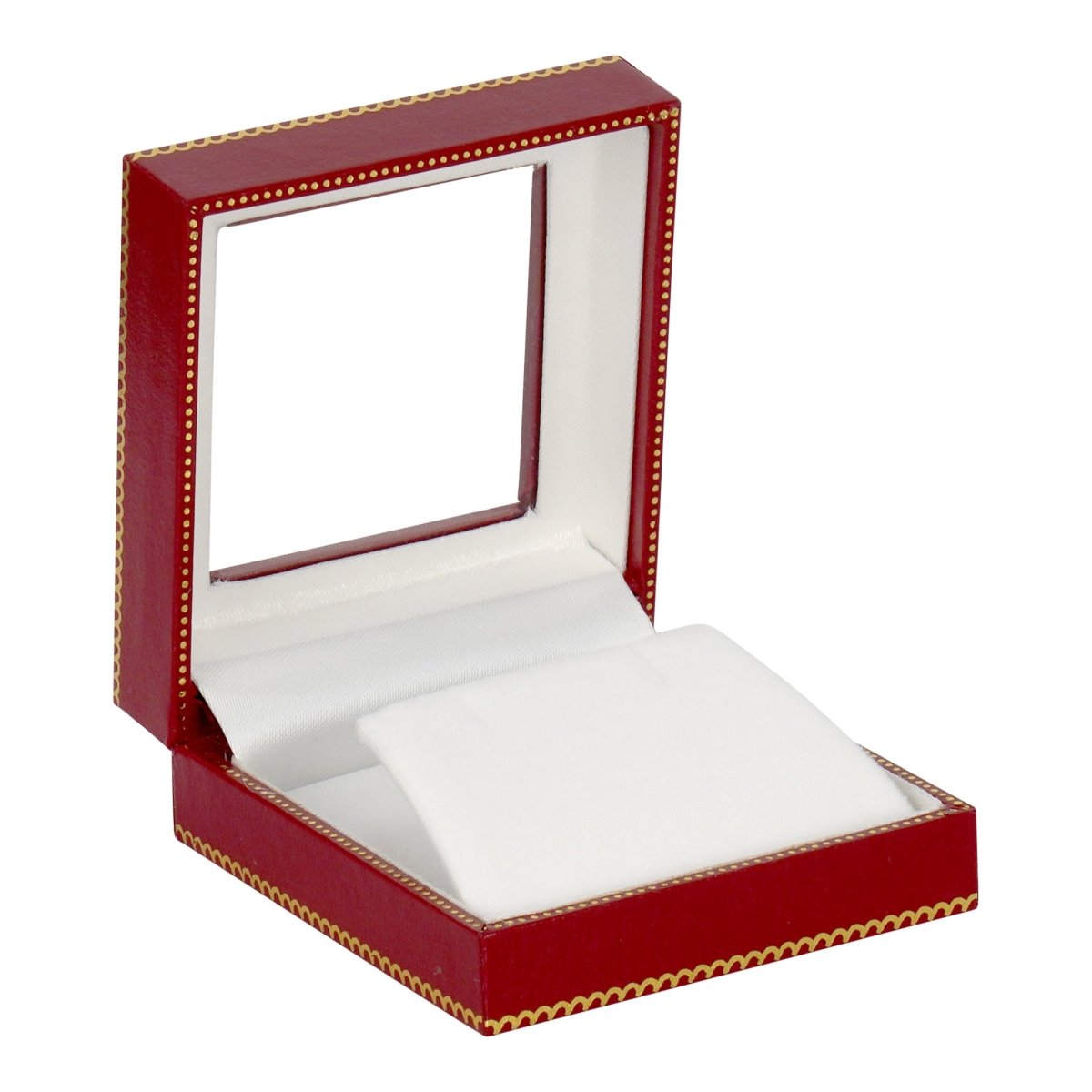 Window Leatherette Earring and Pendant Box - Prestige and Fancy - Red