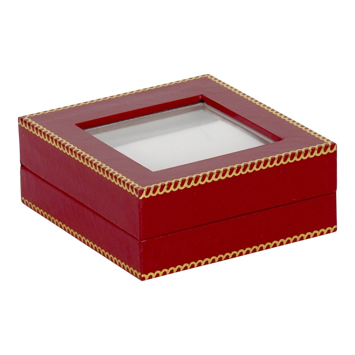 Window Leatherette Earring and Pendant Box - Prestige and Fancy - Red