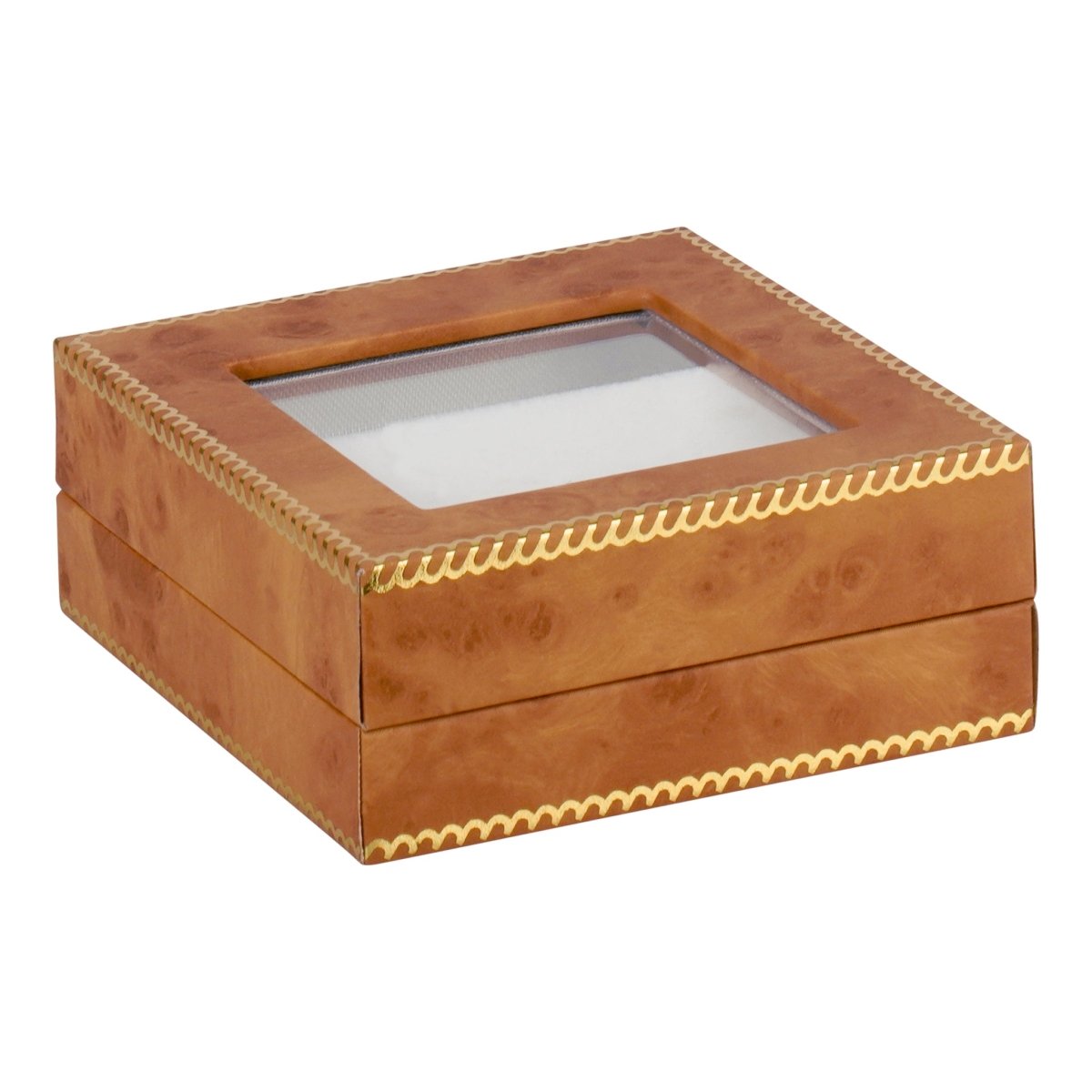 Window Leatherette Earring and Pendant Box - Prestige and Fancy - Woodgrain