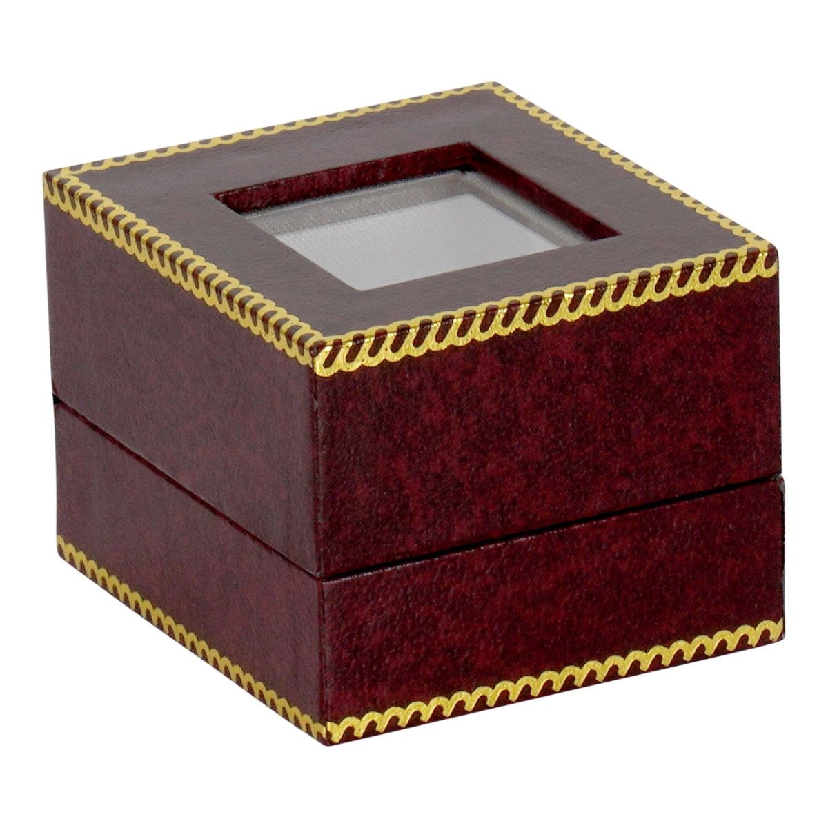Window Leatherette Ring Box - Prestige and Fancy - Burgundy